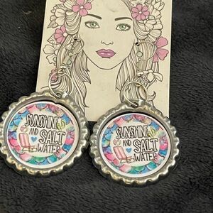 Sunshine and Salt Water Bottle Cap Drop Earrings - Pink & Blue